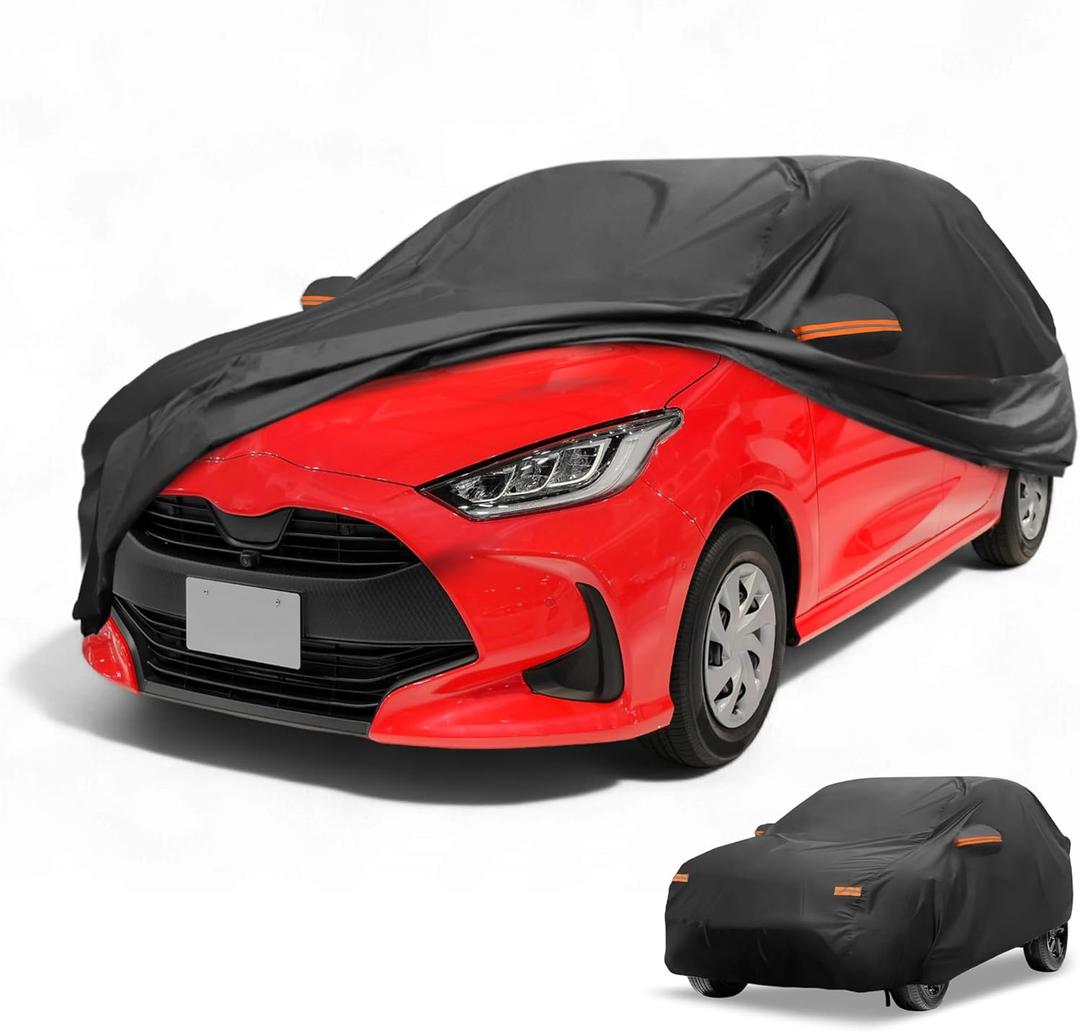 All-Weather Waterproof Car Cover - UV-Resistant Outdoor Full Exterior Protection for Toyota Yaris 190T-PU Black with Right Side Zipper