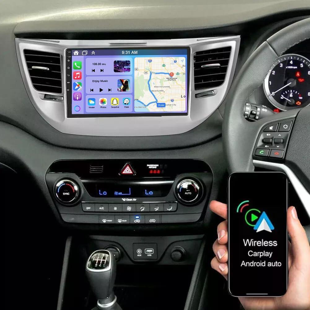 4G+64G Car Stereo for Hyundai Tucson 2015-2019 w/Carplay and Android Auto, 9" HD Touchscreen Android 14 Double Din Car Radio Receiver Head Unit GPS Navi Bluetooth Wifi FM Mirror Link AHD Backup Camera