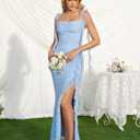 KUTUMAI Elegant Ruffle Long Bridesmaid Dress for Women Formal Wedding Guest (Blue, XS)