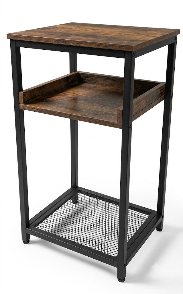  End Table Set of 2, Small Side Table for Sofa and Bed, Tall TV Tray Table for Living Room, Bedroom, Rustic Brown & Black