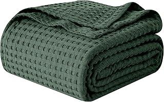 Elegant Comfort Premium 100% Cotton Waffle Blanket - Lightweight Breathable Waffle Weave Bed Blanket - Soft and Warm All Season Blanket for Couch, Sofa and Bed, King Size 90x108 Inches, Hunter Green