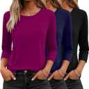 ficerd  Ficerd 3 Pack 3/4 Sleeve Tops for Women Round Neck Dressy Basics Tees Casual Trendy Loose Fit T Shirts, Large