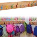 Fuutreo 39'' Large Classroom Coat Hook Wall Mounted Hanger Rail Wall Backpack Hook with 10 Rainbow Metal Hooks Wood Panel Backpack Coat Rack for Back to School Organizer Clothes Jackets Hats Keys