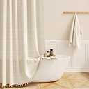 BTTN Extra Long Shower Curtain - 72x96 Inch Long Boho Chic Linen Fabric Heavy Duty Shower Curtain Set with Plastic Hooks, Tall Farmhouse Aesthetic Cute Tassel Shower Curtains for Bathroom, Cream/Beige