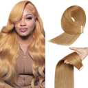 #27 Blonde Tape in Hair Extensions Human Hair,Honey Blonde Straight Remy Human Hair Extensions,22 Inch 45g 10 Pcs,Skin Weft Seamless Invisible, Silky Straight with Thick Ends, Remy Human Hair