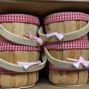 Geelin 12 Pcs Mini Wooden Berry Baskets with Handles Bulk 4.72 x 3.94 Inch Red Plaid Decorative Baskets Empty for Wedding Party Favors Picnic Picking Fruit Apple Strawberry Flower