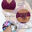 Women's High Waisted Bikini Sets V Neck Twist Front Ruched Bathing Suit Padded Lace Up Back Two Piece Swimsuit (L)