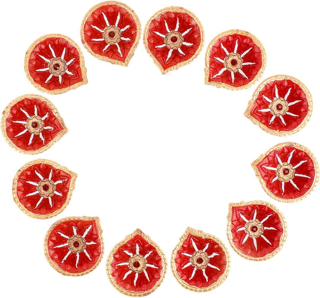 SATVIK 12 Pc Multicolor Handmade Clay Diyas  Traditional Terracotta Oil Lamps for Diwali, Pooja, Home Temple Dcor, Mitti Diya for Festival Lighting