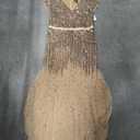 Adrianna Papell Women's Plus Size Floor Length Beaded Cap Sleeve V-Neck Dress (16, Nude)