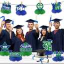 12Pcs Green and Blue Graduation Decorations Honeycomb Centerpieces, Class of 2026 Graduations Centerpieces for Tables Green and Blue Congrats Grad Graduation Table Decoration Grad Centerpiece