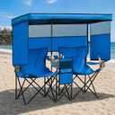 Double Beach Chair with Canopy Shade Oversized Camping Chairs witi Cooler Bag Folding Loveseat for Outside Lawn Camping