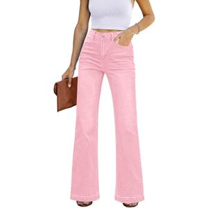 GRAPENT Womens Flare Jeans High Waisted Wide Leg Baggy Jean for Women Stretch Denim Pants (Small, Rose Shadow)