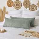 Kevin Textile 14x36 Inch Long Lumbar 1 Pack Boho Decorative Throw Pillow Cover Soft Striped Corduroy Rectangle Cushion Case Farmhouse Solid Color Accent for Living Room Couch Sofa Bed, Greyish Green