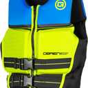 O'Brien Junior Lightweight V-Back Neoprene USCGA Life Jacket with Front Zip Closure for Boating and Water Sports, 28-32", For Over 90 Lbs, Blue/Green