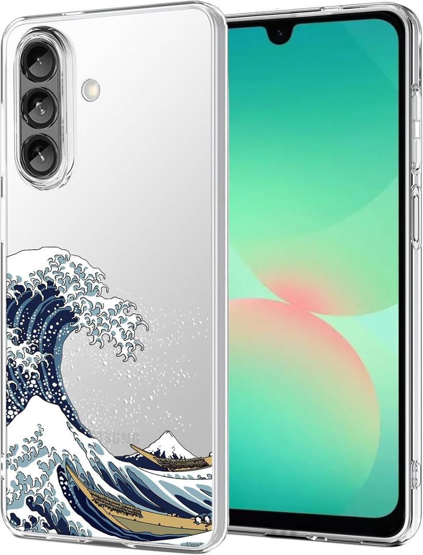 Unov Case for Galaxy A17 / A26 / F17 / M17, Crystal Clear Phone Case with [Anti-Slip Embossed Pattern], Shockproof Slim Protective [Anti-Yellowing TPU] Back Cover, Great Wave