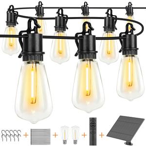 100FT Solar String Lights ourdoor Waterproof,Patio Lights Solar Powered with Remote,ST38 32 Vintage Edison Bulbs,Solar lights Outdoor Waterproof, Outside powered Hanging Lights for patio furniture set