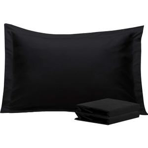 NTBAY Queen Pillow Shams - 2 Pack Brushed Microfiber 20x30 Sham Covers - Super Soft and Cozy, Wrinkle, Fade, Stain Resistant 20x30 Inches Oxford Pillowcases, Black