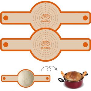 Silicone Bread Sling for Dutch Oven, Non-Stick & Easy to Clean Bread Baking Mat Set, 2 Pcs Reusable Bread Sling with Long Handle to Transfer Sourdough (Orange)