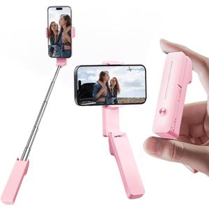 yAyusi Extendable Mini Selfie Stick for iPhone, Pocket Size Portable Selfie Stick with Remote, Compact Phone Selfie Sticks with Phone Holder for Content Creation/Vlog/Video Record/Live Stream (Pink)
