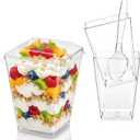 Hiasobre 5oz 75Pcs Plastic Dessert Cups with Lids and Spoons, Reusable Clear Parfait Appetizer Cups, Square Party Shooter Serving Cup, Mini Dessert Shot Glasses for Tasting