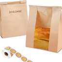 100 Pcs Bread Bags for Homemade Bread Sourdough Bags Paper Kraft with Window 14" x 8.3" x 3.5" with Tin Strip and 500 Pcs Seal Stickers for Cookies Coffee Beans and Bakery