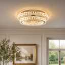 Ceiling Fan with Lights and Remote, 20" Chrome Fandelier | Reversible DC Motor Low Profile Chandelier Fan, 3 Color LED 6 Speed Timer Fan Light Fixture for Dining Bedroom Farmhouse