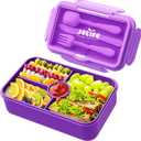 Jelife Lunch Box Kids Bento Box - Large Bento-Style Leakproof 4 Compartments Kids Lunchbox Food Containers with Utensils for Back to School, Reusable On-the-Go Meal and Snack Packing, Purple