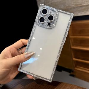 TKKTLLT Luxury Plating Diamond Rhinestone Case for iPhone Pro Max 15 Glitter Soft Clear Shockproof Cover(for iPhone 15 Pro Max/F Silver)