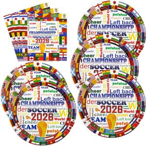 50Pcs International Flags Paper Plates and Napkins - World Cup 2026 Dessert Plates Disposable Soccer Party Supplies for Football Game Day, Kids Birthday & Sports Celebration Decorations