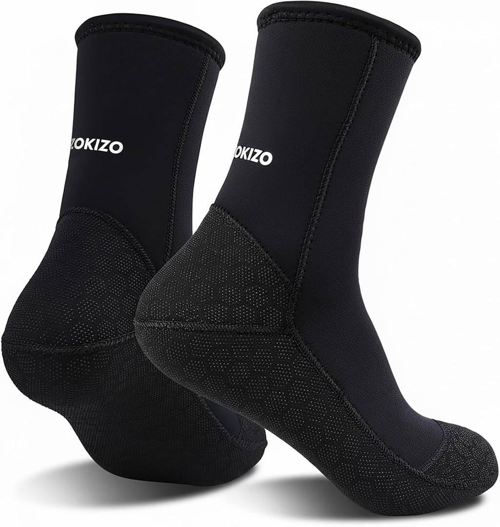 Neoprene Diving Water Socks, 3mm Beach Booties Anti-Slip Wetsuit Sand Socks for Snorkel Surfing Kayaking Swimming (Black, L)
