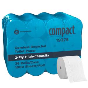 Compact by Georgia-Pacific PRO Coreless 2-Ply Recycled Toilet Paper, White, 1000 Sheets Per Roll, 36 Toilet Tissue Rolls Per Case, 19375, 36 Count