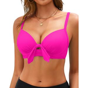 Women Underwire Bikini Swim Top - Push Up Knot Front Swimsuit Top 2025 Bathing Suit Bra (Medium, Hot Pink)