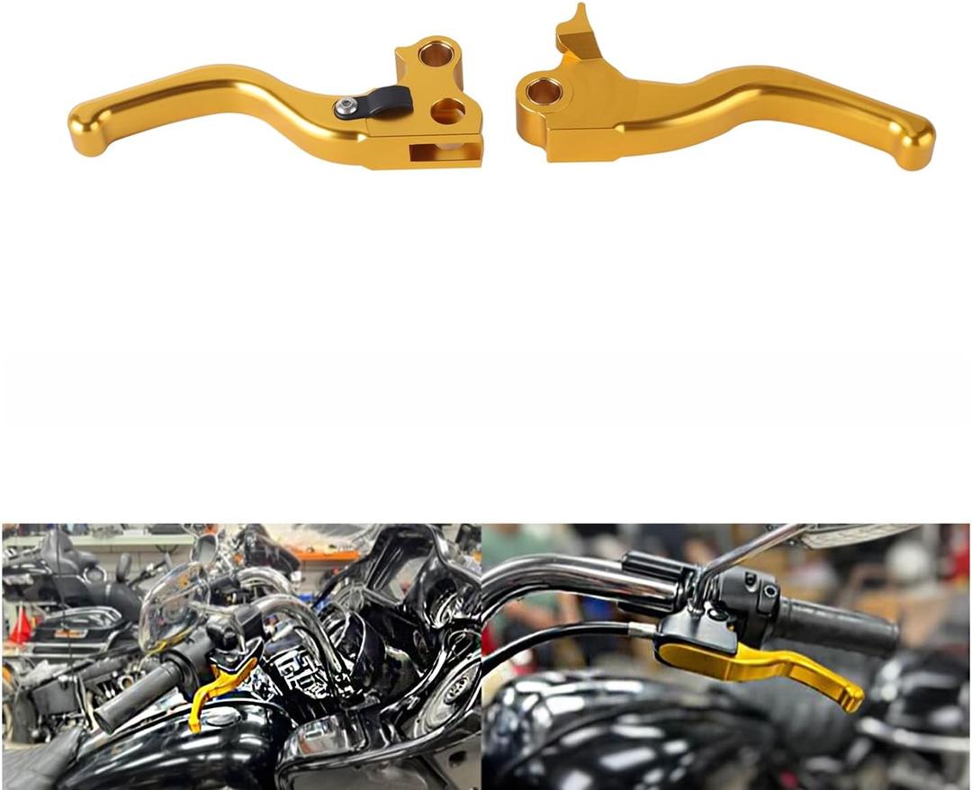 3 Finger 5.9" CNC Shorty Hand Control Lever Kit Brake Clutch Levers Fit for Harley Sportster 1996-2003, Dyna 1996-2017, Softail 1996-2014, Touring 1996-2007(Gold)