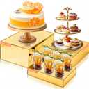 3 Pack Extra Large Acrylic Buffet Risers - 14”, 12”, 10” Gold Display Stands with Hollow Bottoms, Cube Riser Boxes Nesting for Dessert Food Catering Buffet Display Party Supplies