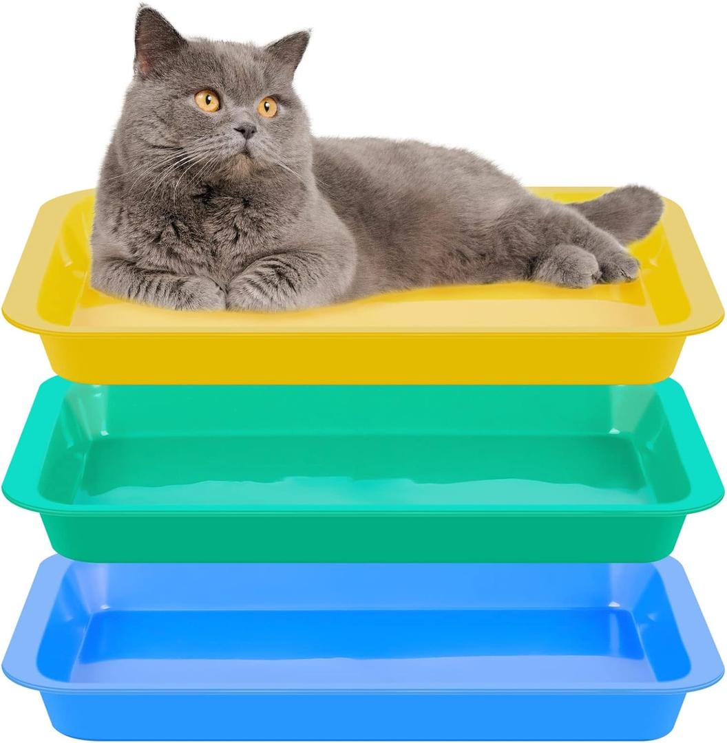 Tessco for you 3 Pcs Kitten Litter Box Shallow Low Entry Open Cat Litter Box Waterproof Plastic Small Rabbit Pan Tray Travel Toilet for Senior Cat Kitten Training(Classic Color,15.1 x 12 x 1.4 Inch)