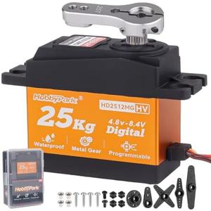 HobbyPark 25KG High Torque RC Servo Waterproof Full Metal Gears Steering Servo for 1/8, 1/10, 1/12 RC Cars Trucks Crawlers Robotic with 25T Servo Horn 180° Degree Programmable 8.4V HV (25kg Torque)