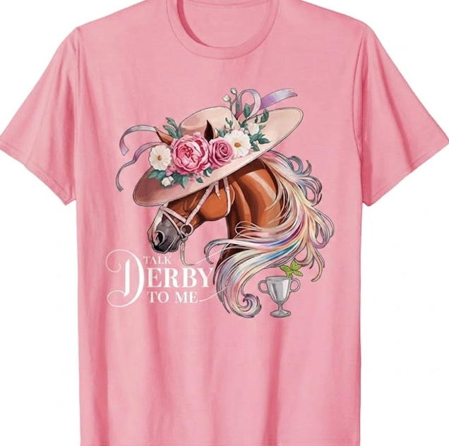 Womens Talk Derby to me Derby Day Horse Racing V-Neck T-Shirt Pink Medium