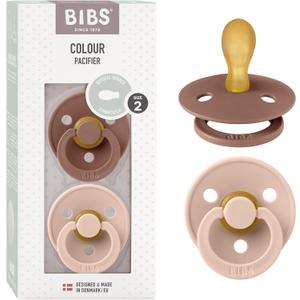 BIBS Colour Pacifiers | Set of 2 BPA-Free Latex Baby Pacifiers | Symmetrical Nipple | Made in Denmark (Woodchuck/Blush | 6-18 Months)