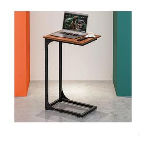 RISWER C-Shaped Side Table for Couch - Small Coffee Stand Sofa Tray Desk with Metal Frame and Waterproof Scratch Resistant, Modern End Accent for Living Room, Bedroom, Small Spaces, Rustic Walnut