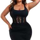 Womens Plus Size Sexy Ruched Bodycon Dress Sleeveless Square Neck Club Party Dresses (XL)