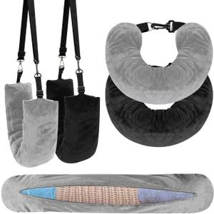 2-Pack Stuffable Travel Neck Pillow, Velvet Travel Pillow for Extra Luggage, Stuffable Pillow with Adjustable Neck Size, Travel Essentials,Packable Airplane Travel Pillow, No Filler