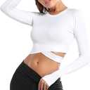 DREAM SLIM Short Sleeve Crop Tops for Women Tummy Cross Fitted Yoga Running Shirts Gym Workout Cropped Tank Tops (White)