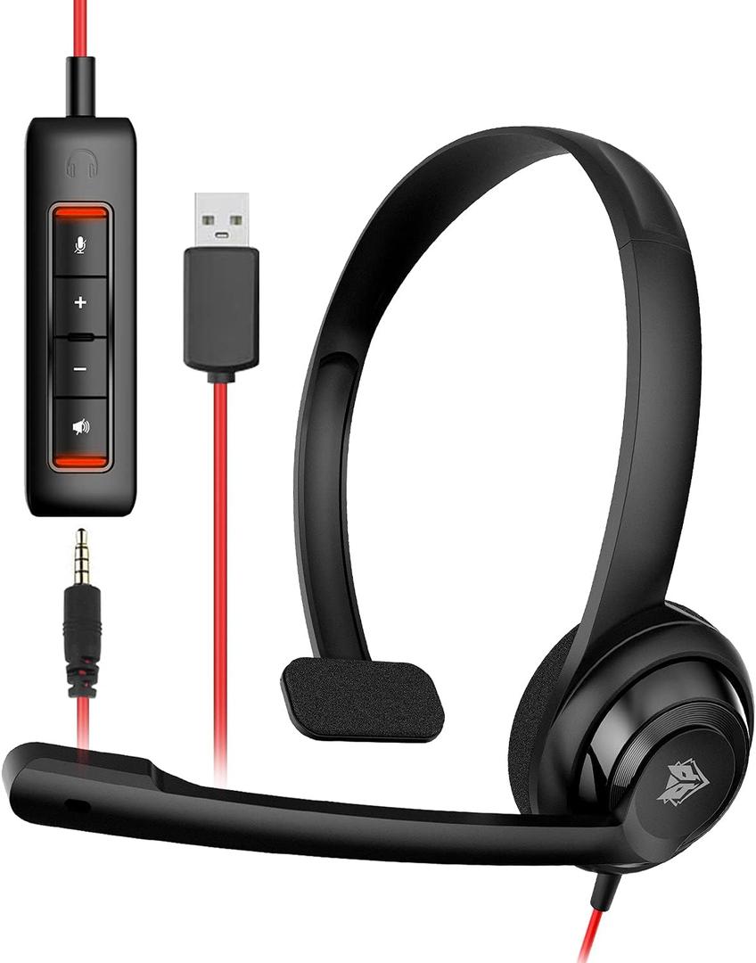 NUBWO HW02 USB Headset with Microphone Noise Cancelling &in-line Control, Ultra Comfort Computer Headset for Laptop pc, On-Ear Wired Office Call Center Headphone for Boom Skype Webinars Black (1 pack)