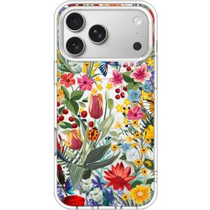 MOSNOVO for iPhone 17 Pro Max Case | Compatible with Magsafe | Military Grade 6.6ft Drop Tested | Camera Control | Clear with in The Garden Design