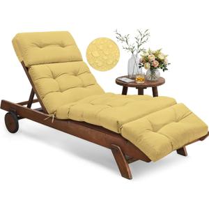 Outdoor Chaise Lounge Chair Cushion 74.4 x 22 x 4.7 Inches Memory Foam Lounge Chair Cushions Waterproof for Outdoor Furniture with Ties, Thickened Pool Chaise Lounge Chair Cushions, Khaki