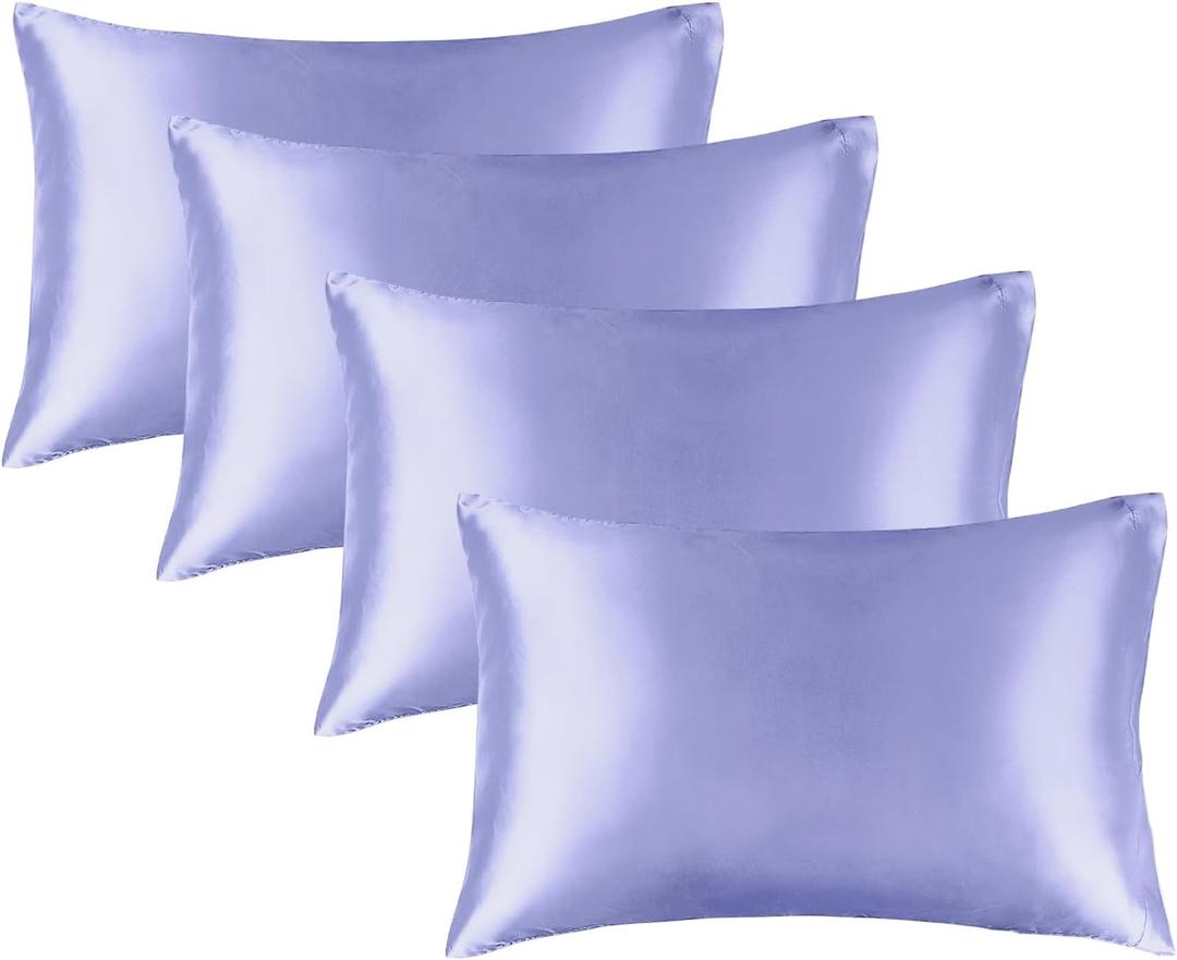 BEDELITE Satin Pillowcase for Hair and Skin, Super Soft Similar to Silk Pillow Cases 4 Pack with Envelope Closure, Cooling Pillowcases for Women Men (20"x40" King Size, Lilac)