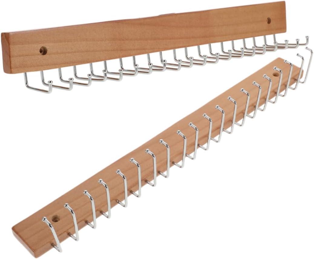 Unomor 2pcs Wooden Wall Mounted Tie and Belt Organizer Space Saving Rack for Closet and Bedroom Storage for Neckties and Belts Easy Installation