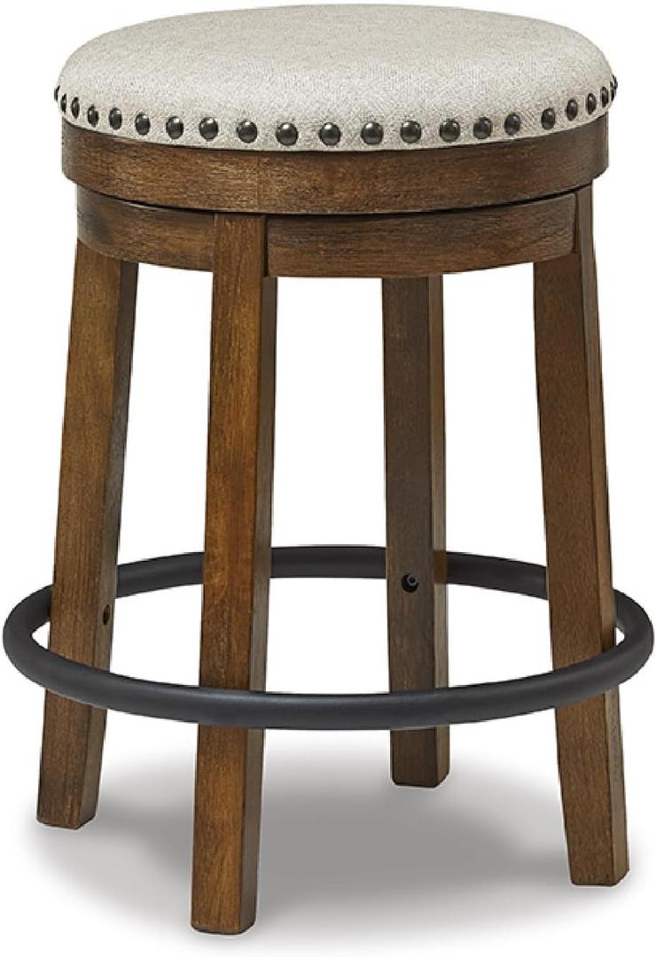 Signature Design by Ashley Valebeck Upholstered Swivel Stool, Cushioned Seat, Woven Fabric Upholstery, Wood, 24" H, Brown & Black (Counter)