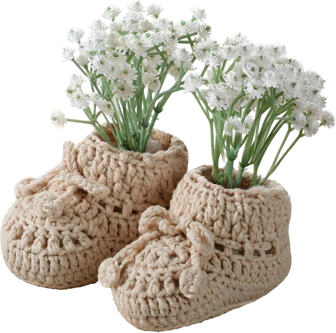 Liitrsh Baby Shower Table Decorations Crochet Knitted Baby Booties with 4 Artificial Flowers Floral Foam for Gender Reveal Table Centerpieces Neutral Party Decor