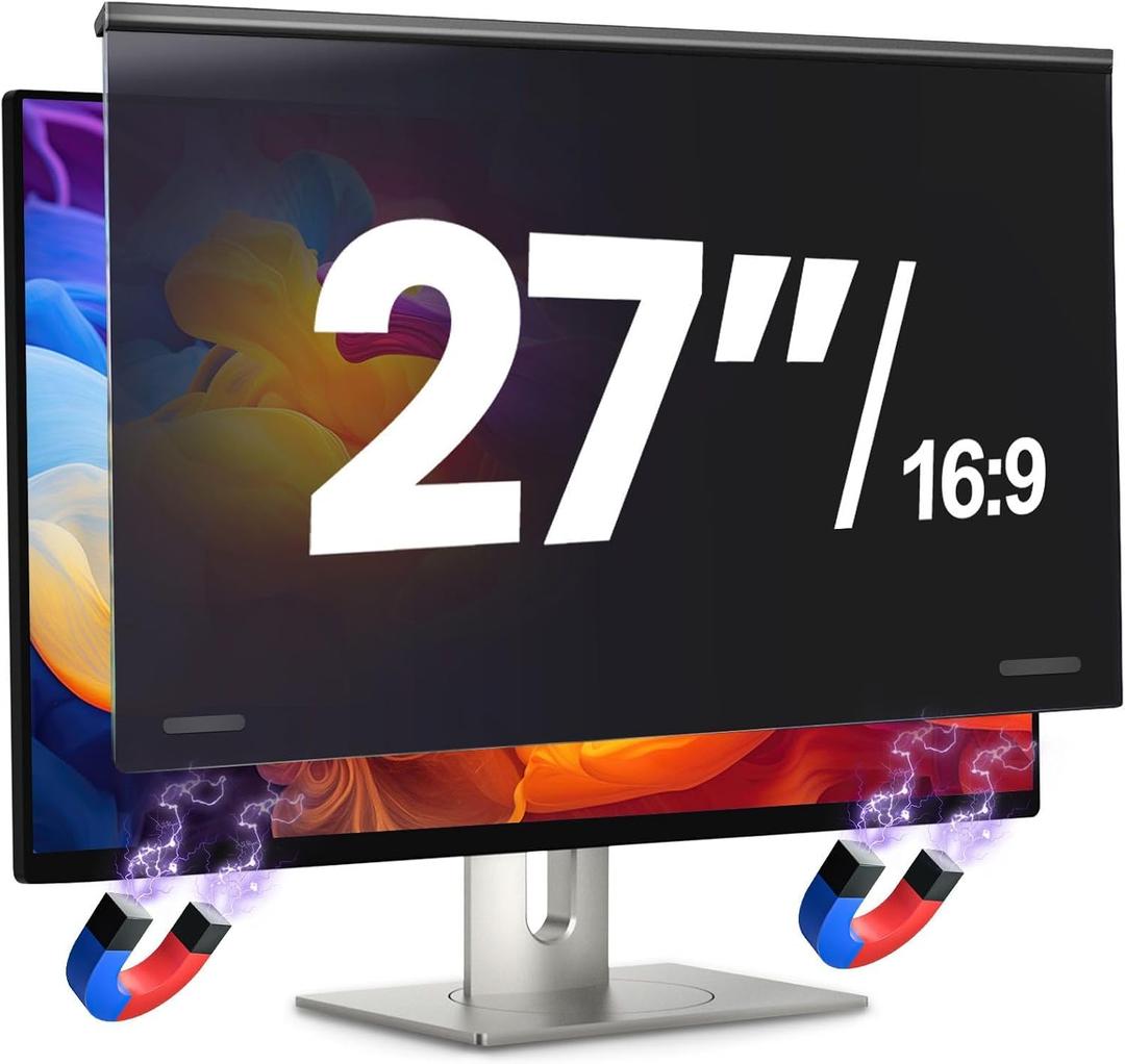 Magnetic 27 Inch Computer Privacy Screen Filter for 16:9 Aspect Ratio Widescreen Monitor, Eye Protection Anti Glare Blue Light Computer Privacy Shield Panel, Removable Anti-Scratch Protector